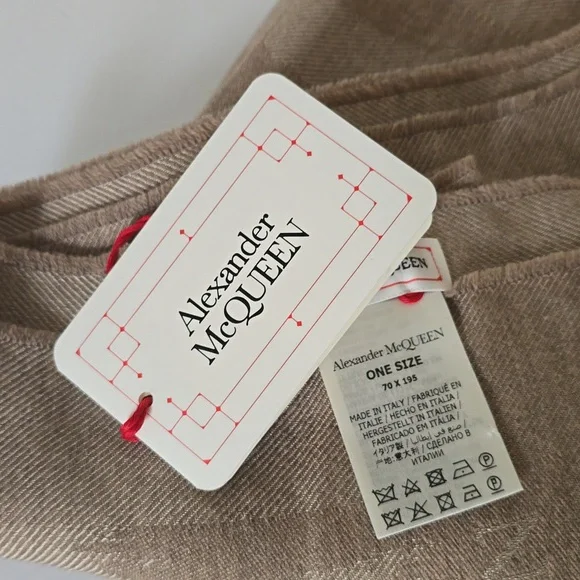 Alexander McQueen Graffiti Wool Silk Blend X-Large Scarf Tan - Picture 4 of 9